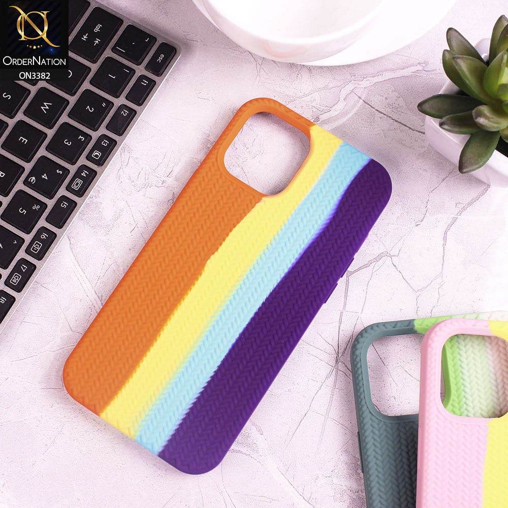 iPhone 13 Cover - Orange - Rainbow Series Ziggy Line Pattern Soft Silicone Case - Futurestore.pk