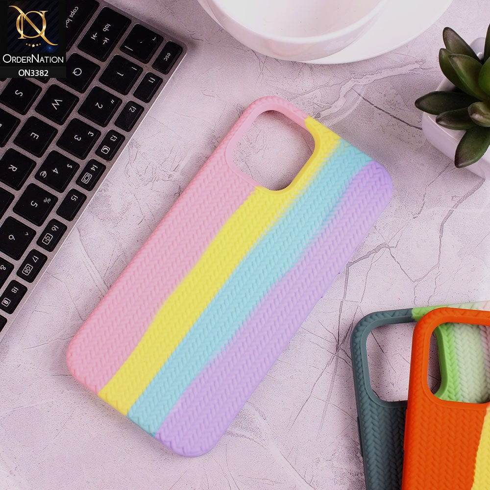 iPhone 13 Cover - Pink - Rainbow Series Ziggy Line Pattern Soft Silicone Case - Futurestore.pk