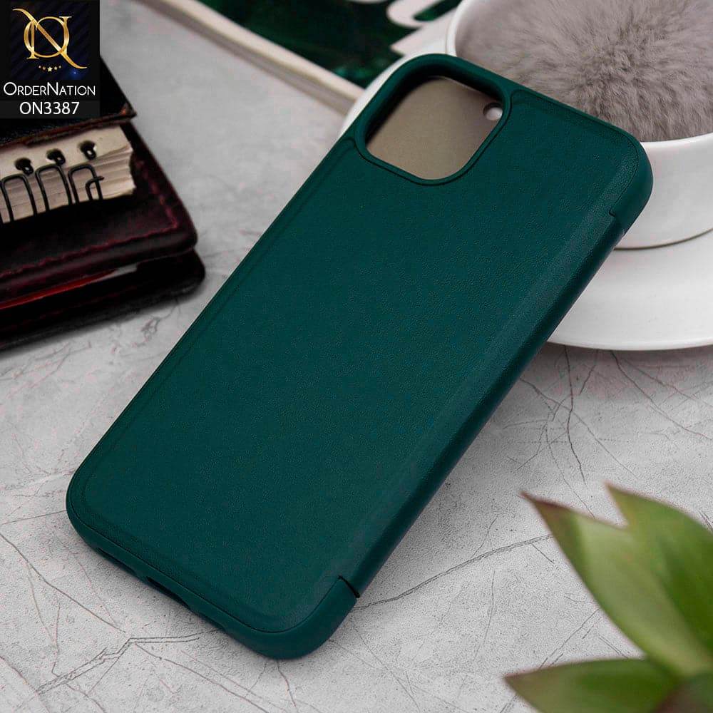 iPhone 13 Cover - Green - New Hhumanized Semi Transparent Half Pc Window Soft Leather Flip Case