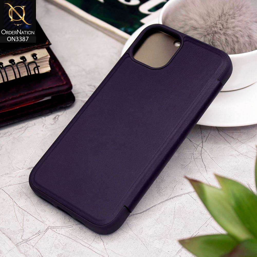 iPhone 13 Cover - Purple - New Hhumanized Semi Transparent Half Pc Window Soft Leather Flip Case