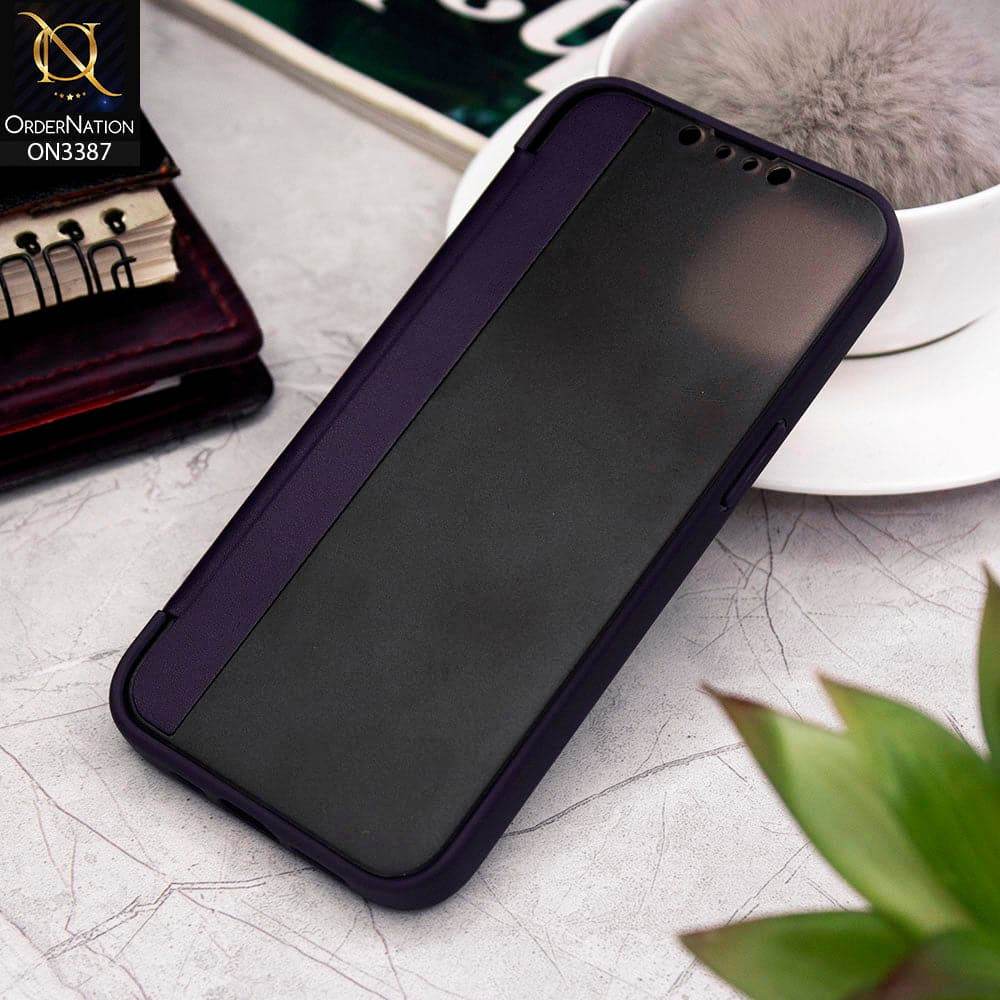 iPhone 13 Cover - Purple - New Hhumanized Semi Transparent Half Pc Window Soft Leather Flip Case