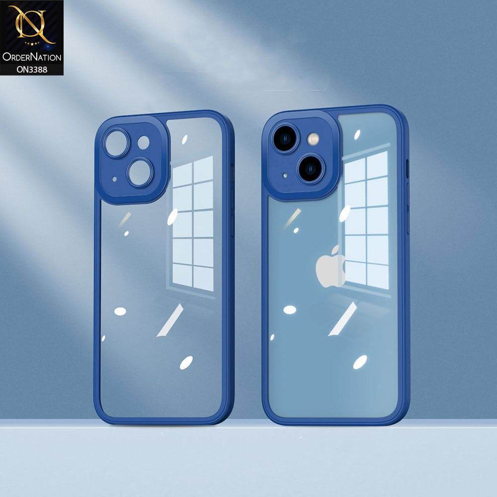 iPhone 13 Cover - Blue - Flat Series PC Transparent Back Shell Soft Color Borders Camera Protection Case