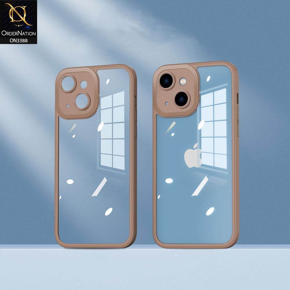 iPhone 13 Cover - Brown - Flat Series PC Transparent Back Shell Soft Color Borders Camera Protection Case