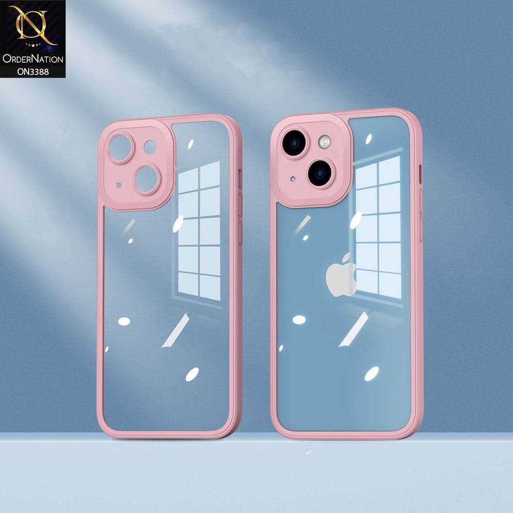 iPhone 13 Cover - Pink - Flat Series PC Transparent Back Shell Soft Color Borders Camera Protection Case