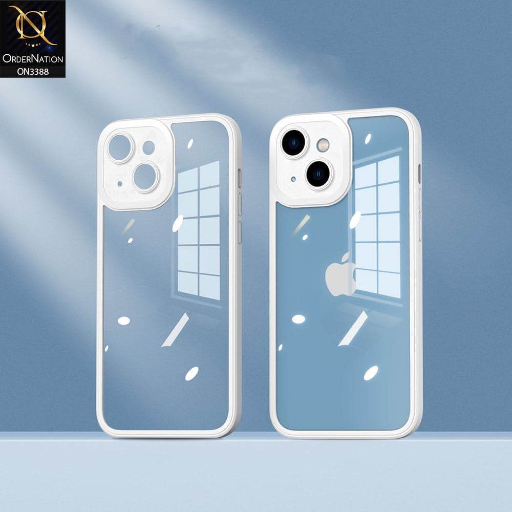 iPhone 13 Cover - White - Flat Series PC Transparent Back Shell Soft Color Borders Camera Protection Case