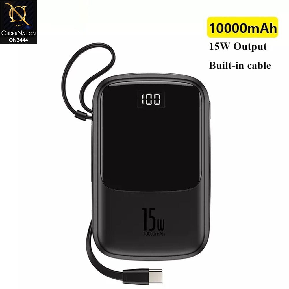 Baseus Qpow Digital Display 10,000mah 3A Type C Cable Black -Built-in Type C Cable 15W