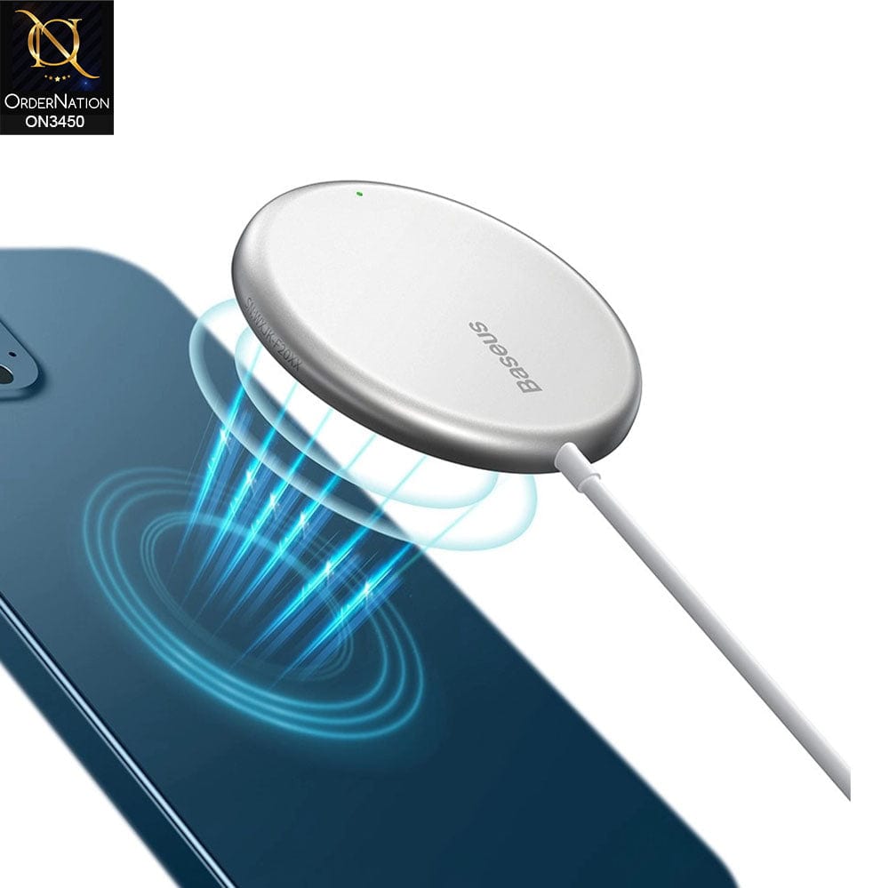 White - Baseus Simple Mini Magnetic Wireless Charger with Type-C Cable 1.5m