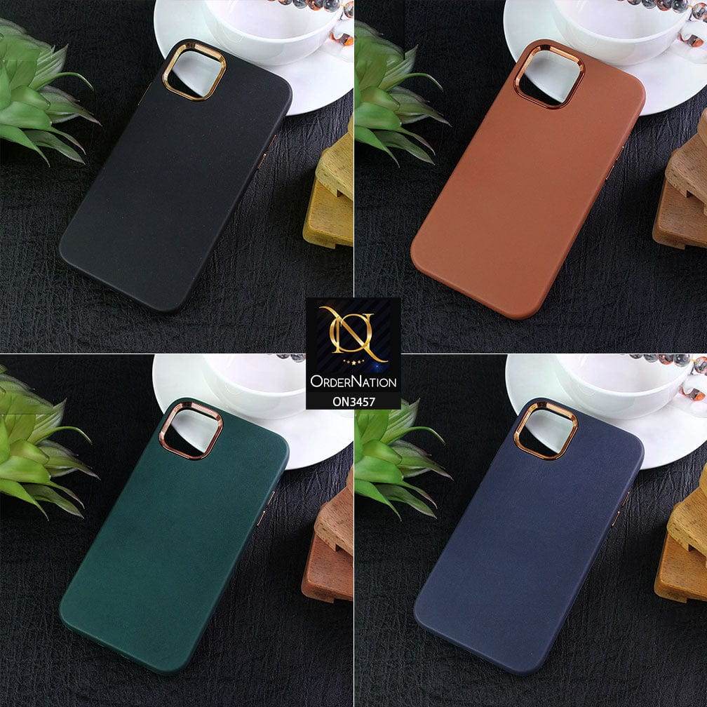 iPhone 13 Cover - Dark Green - Electroplated Camera Ring Leather Texture Soft Case