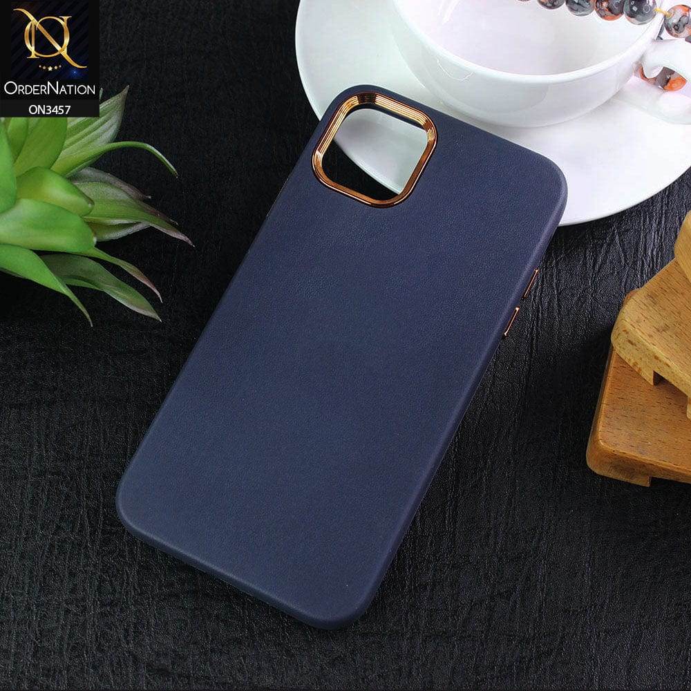 iPhone 13 Cover - Blue - Electroplated Camera Ring Leather Texture Soft Case