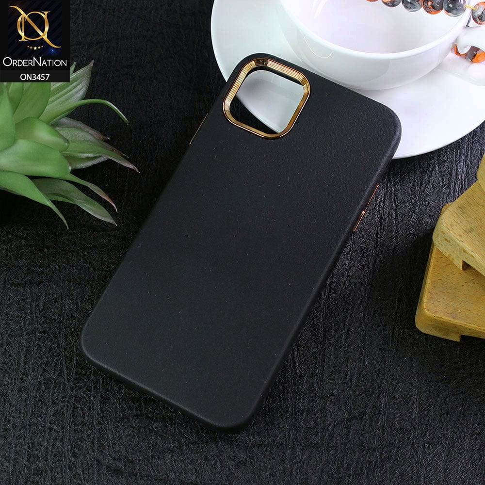 iPhone 13 Cover - Black - Electroplated Camera Ring Leather Texture Soft Case