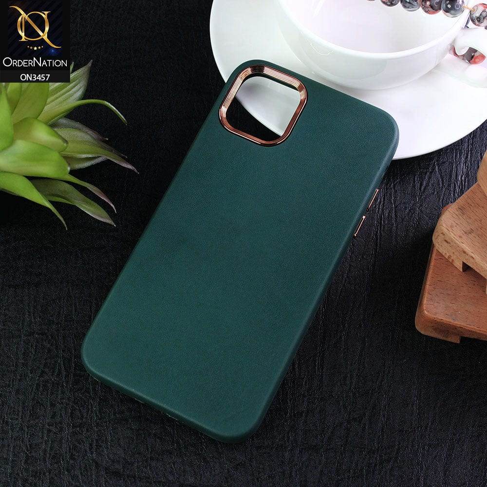 iPhone 13 Cover - Dark Green - Electroplated Camera Ring Leather Texture Soft Case