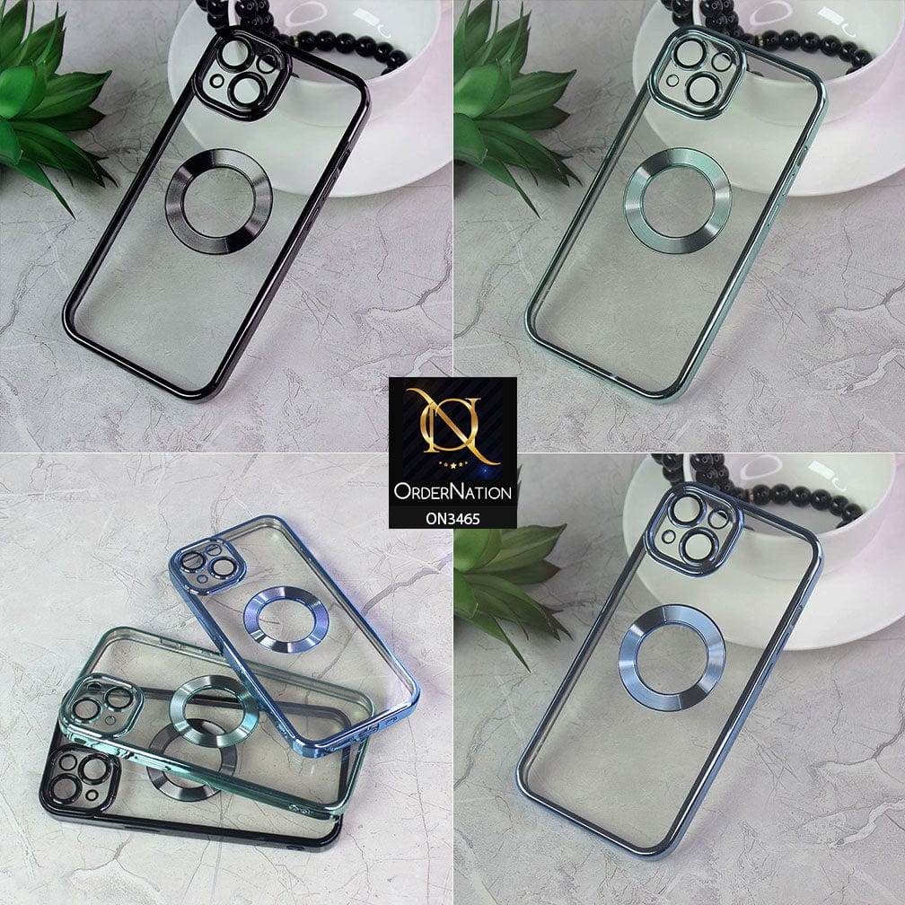 iPhone 13 Cover - Blue - Soft Color Borders Logo Hole With Camera Protection Clear Back Case - Futurestore.pk
