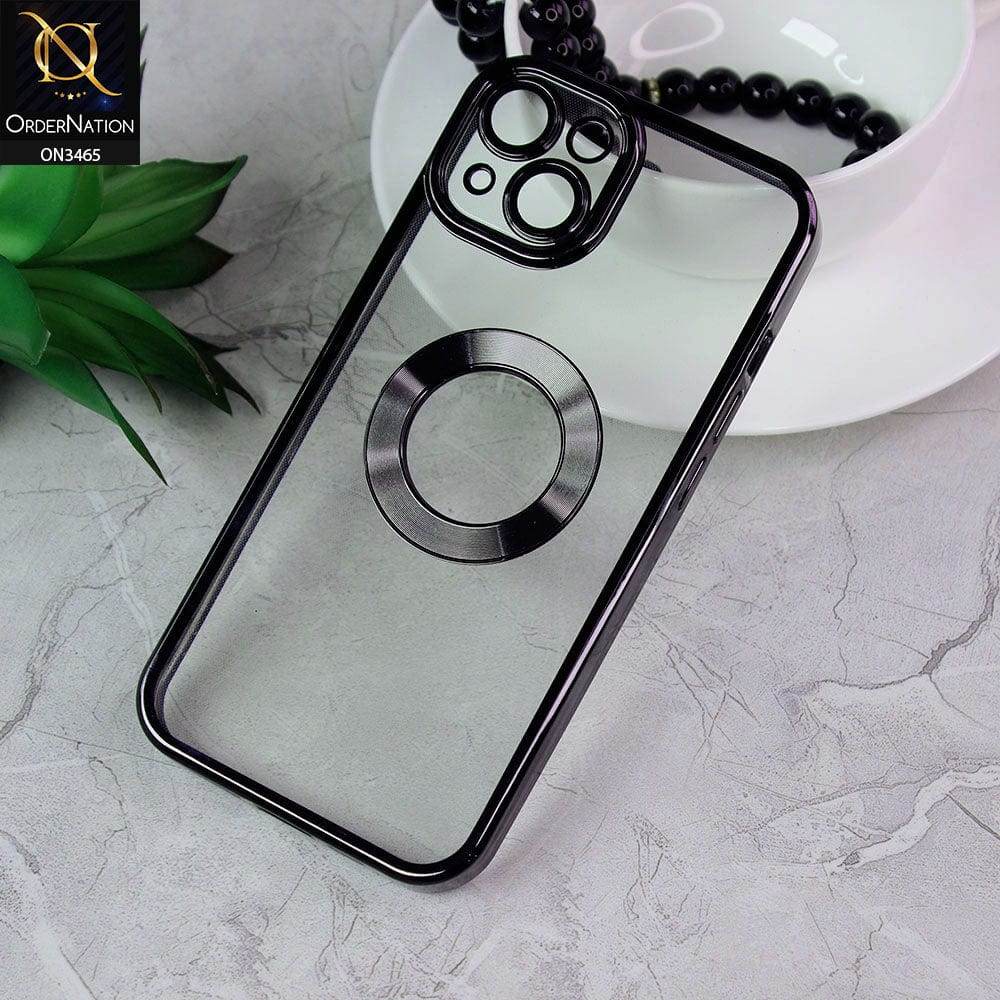 iPhone 13 Cover - Black - Soft Color Borders Logo Hole With Camera Protection Clear Back Case - Futurestore.pk