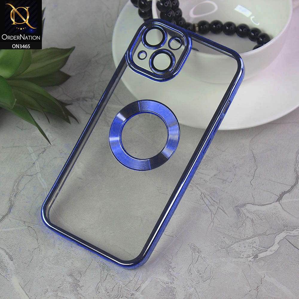 iPhone 13 Cover - Dark Blue - Soft Color Borders Logo Hole With Camera Protection Clear Back Case - Futurestore.pk