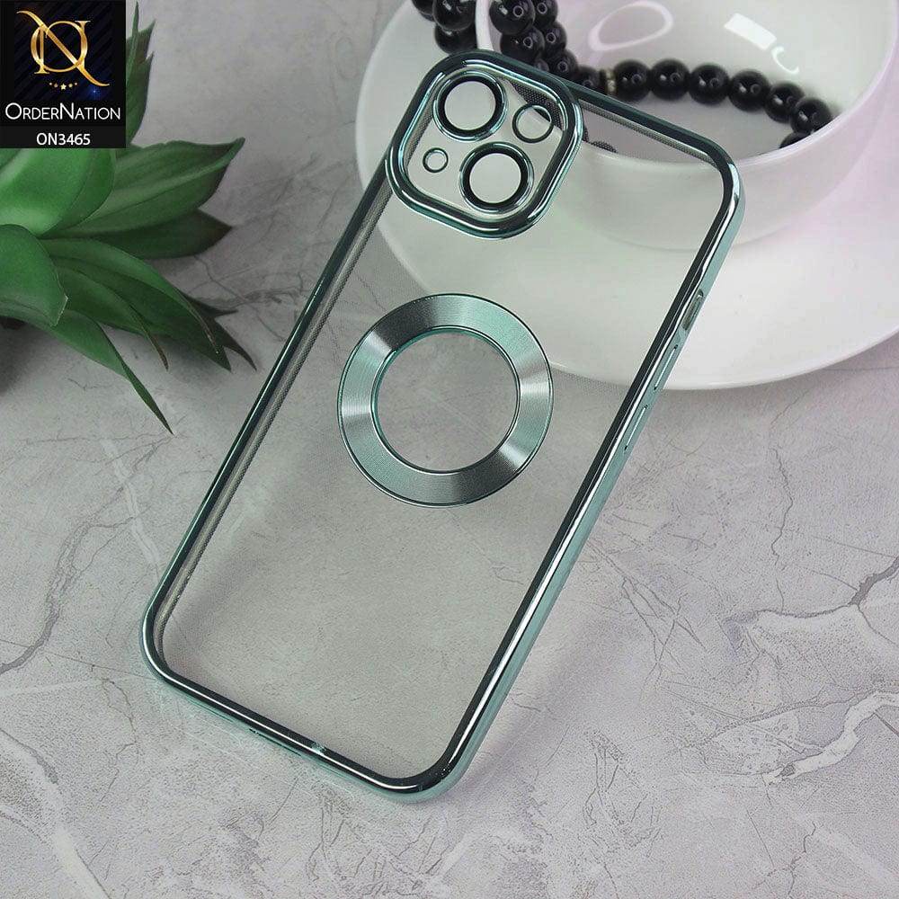 iPhone 13 Cover - Green - Soft Color Borders Logo Hole With Camera Protection Clear Back Case - Futurestore.pk