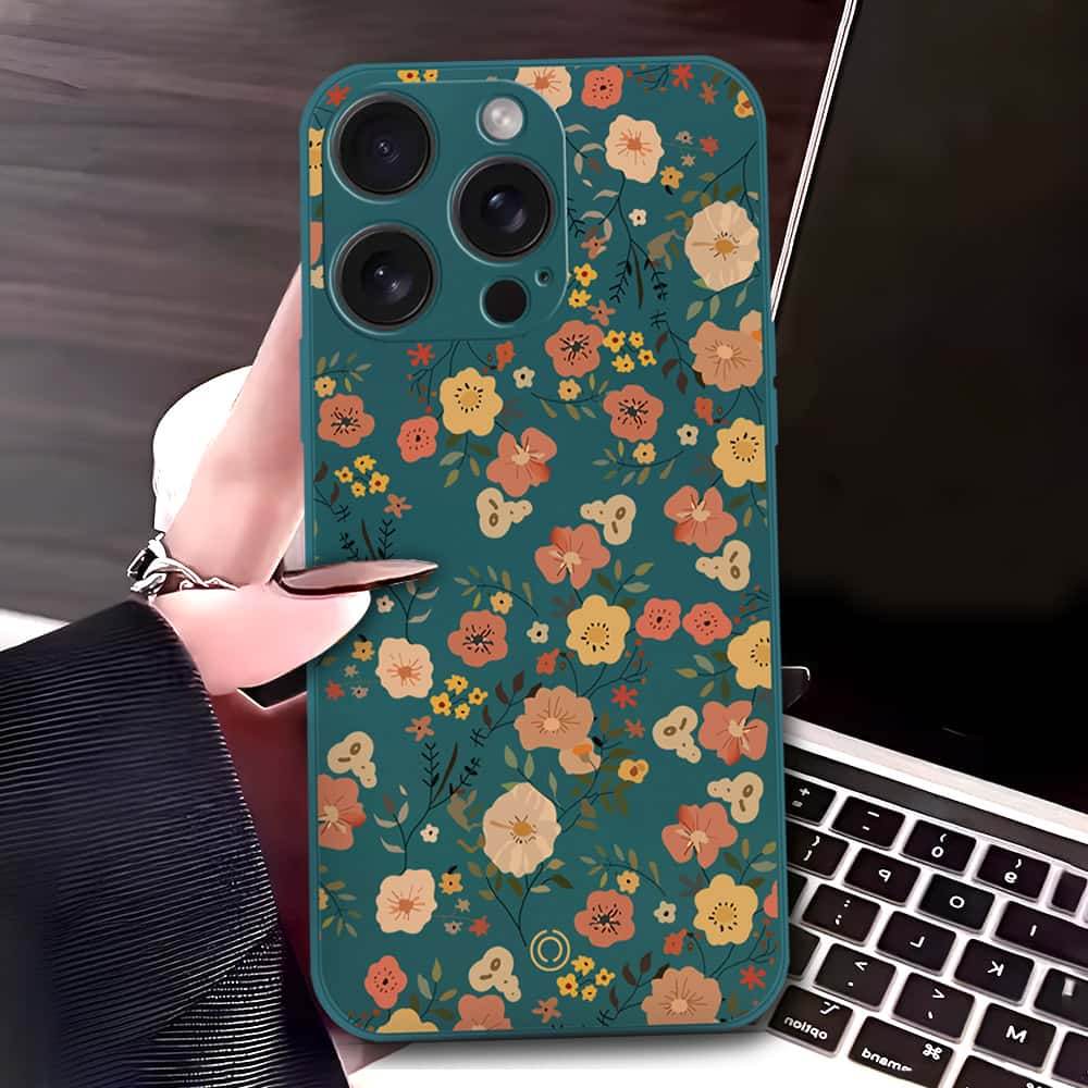 iPhone 16 Pro Max Cover - Dark Green - D3 - ONation Floral Series - HQ Liquid Silicone Soft Case - Futurestore.pk