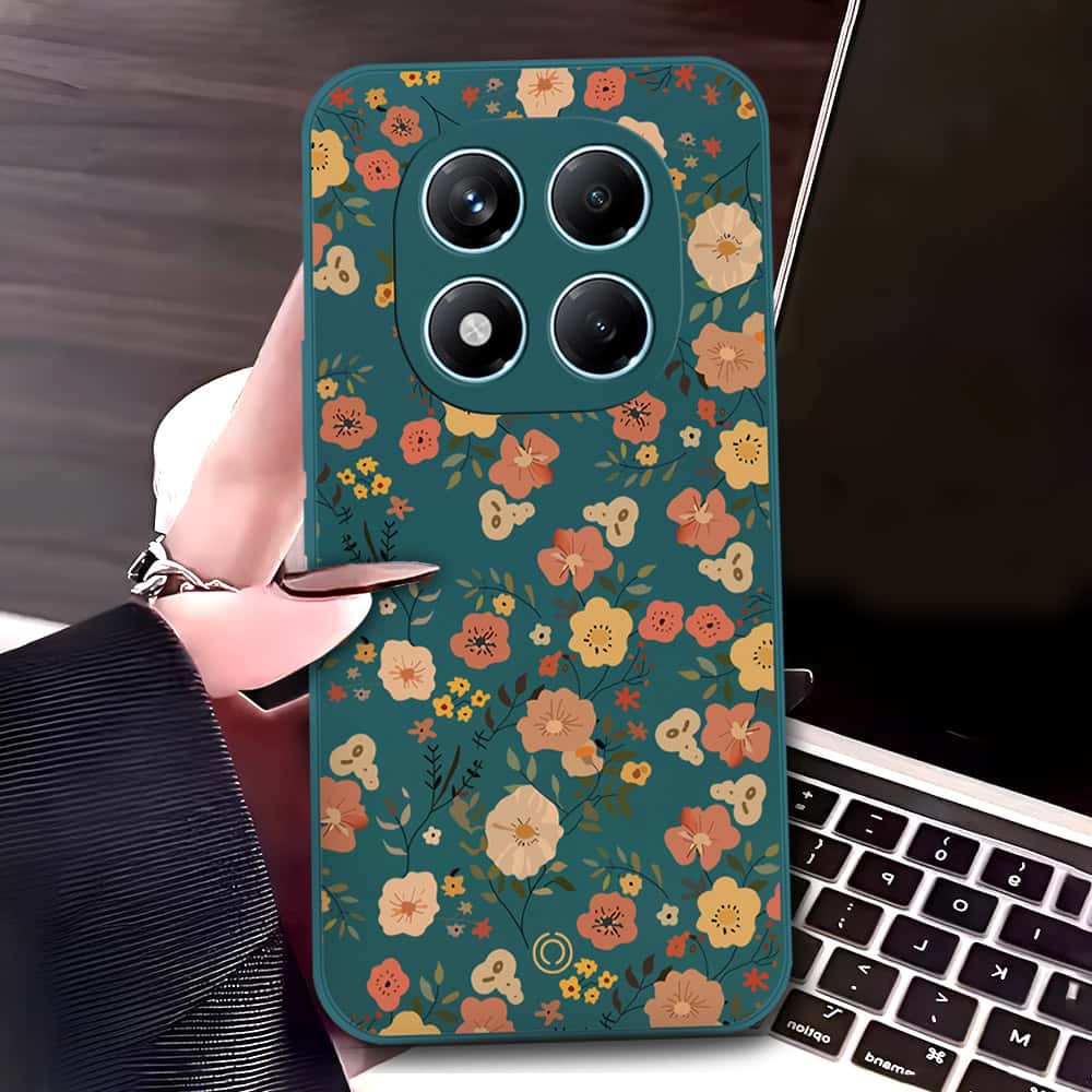 Xiaomi Redmi Note 14 Pro 4G Cover - Dark Green - D3 - ONation Floral Series - HQ Liquid Silicone Soft Case