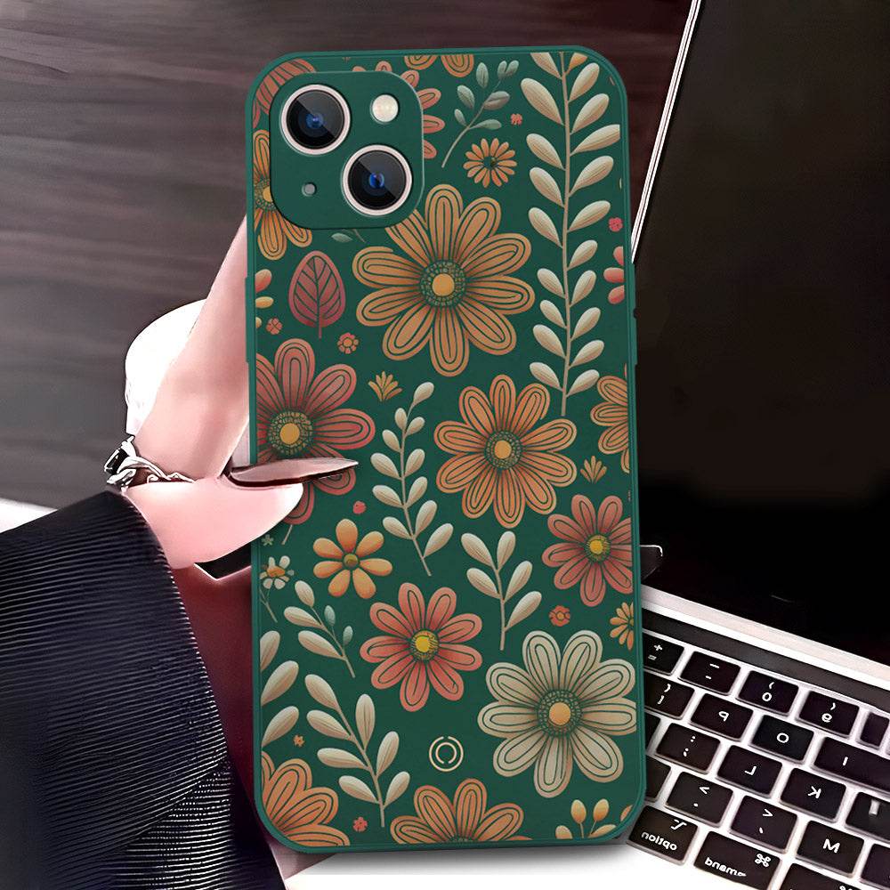 iPhone 13 Cover - Dark Green - D4 - ONation Floral Series - HQ Liquid Silicone Soft Case - Futurestore.pk