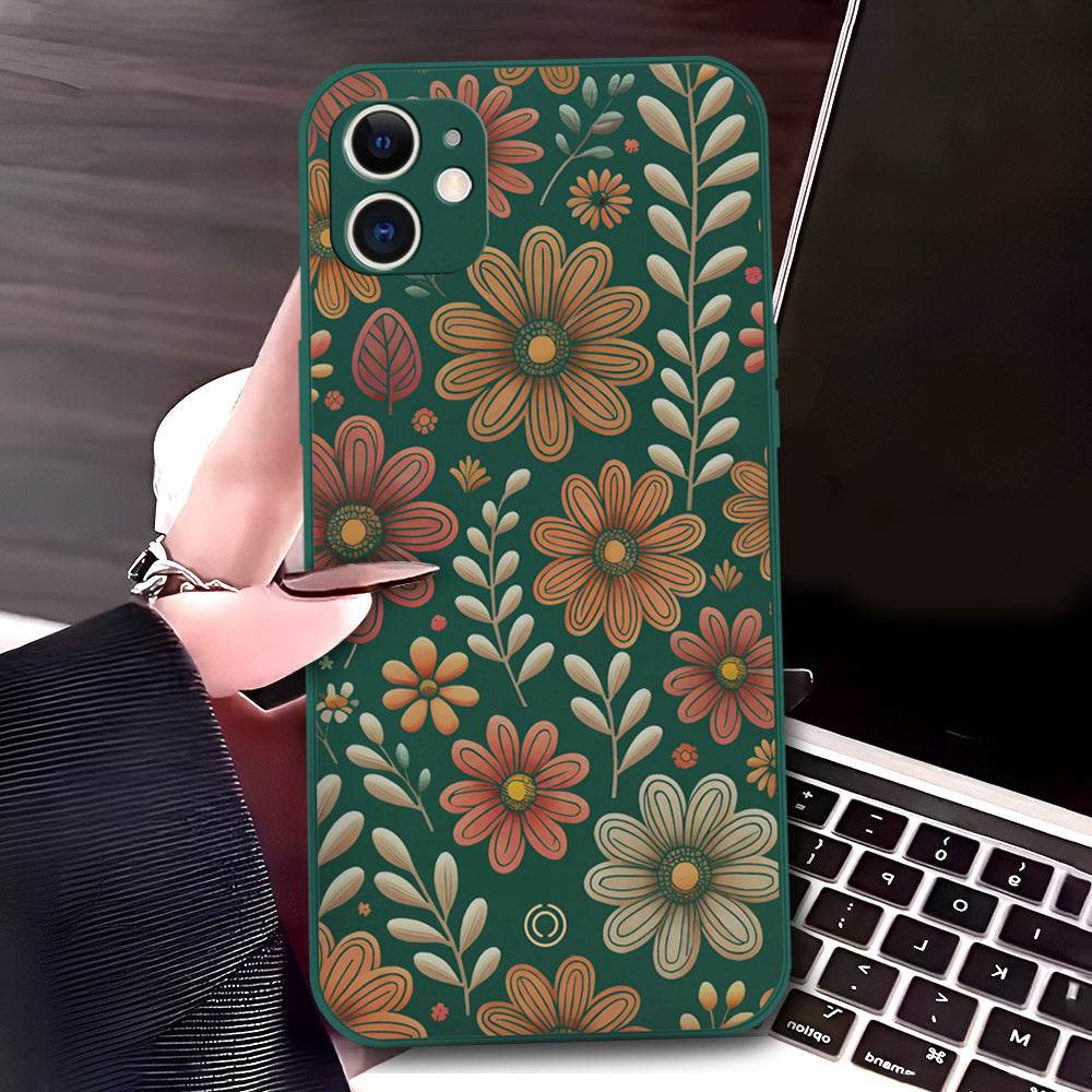 iPhone 11 Cover - Dark Green - D4 - ONation Floral Series - HQ Liquid Silicone Soft Case - Futurestore.pk