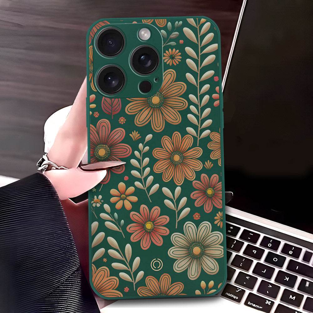 iPhone 16 Pro Max Cover - Dark Green - D4 - ONation Floral Series - HQ Liquid Silicone Soft Case - Futurestore.pk