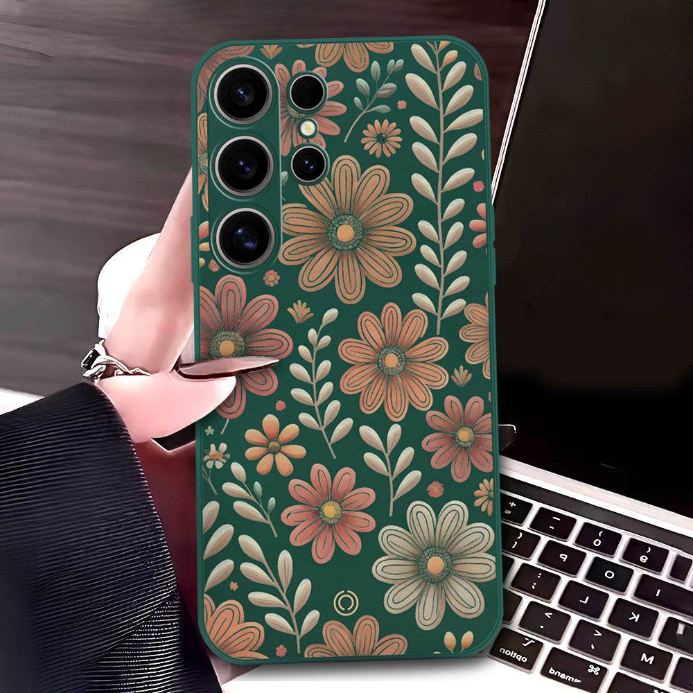 Samsung Galaxy S24 Ultra Cover - Dark Green - D4 - ONation Floral Series - HQ Liquid Silicone Soft Case - Futurestore.pk