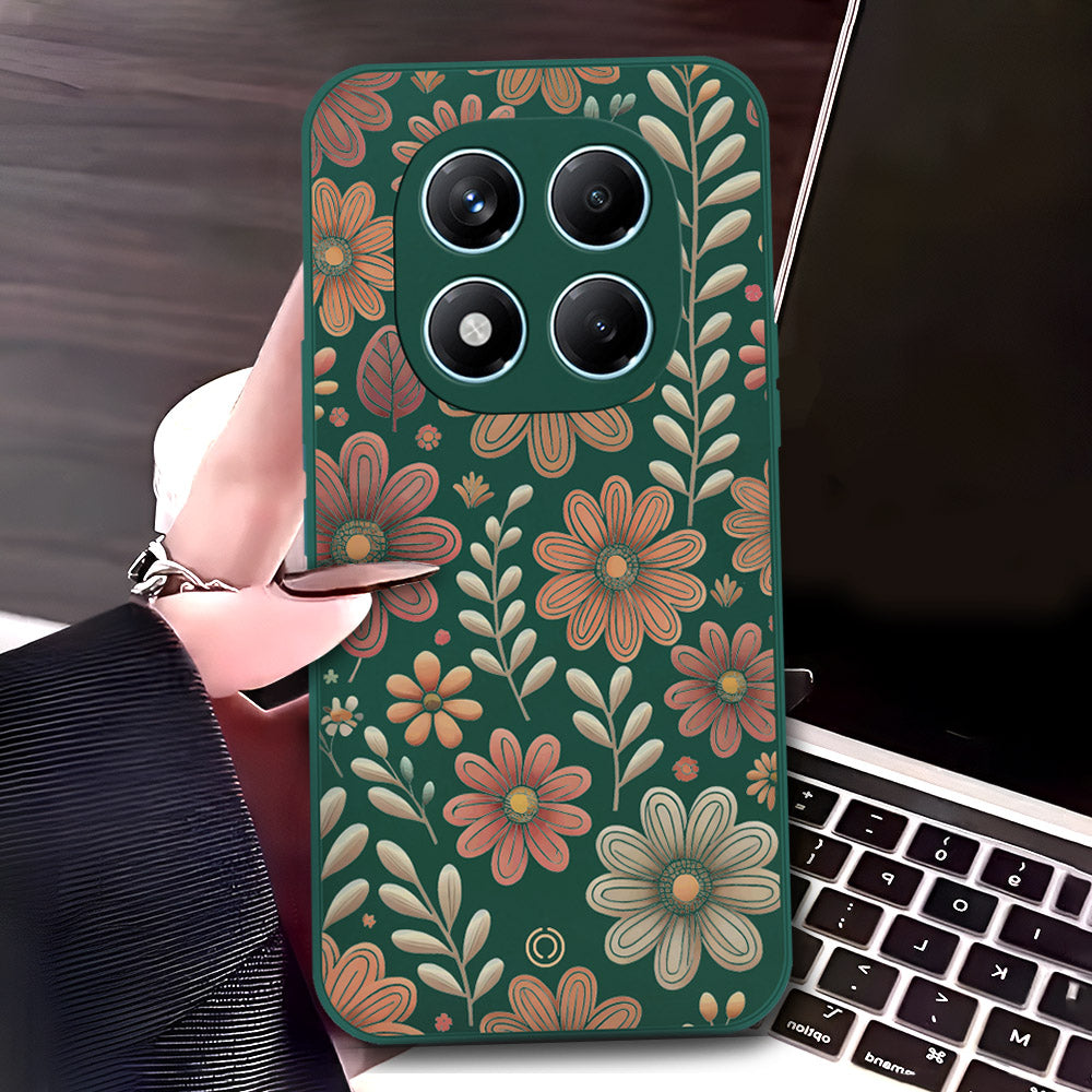 Xiaomi Redmi Note 14 Pro 4G Cover - Dark Green - D4 - ONation Floral Series - HQ Liquid Silicone Soft Case