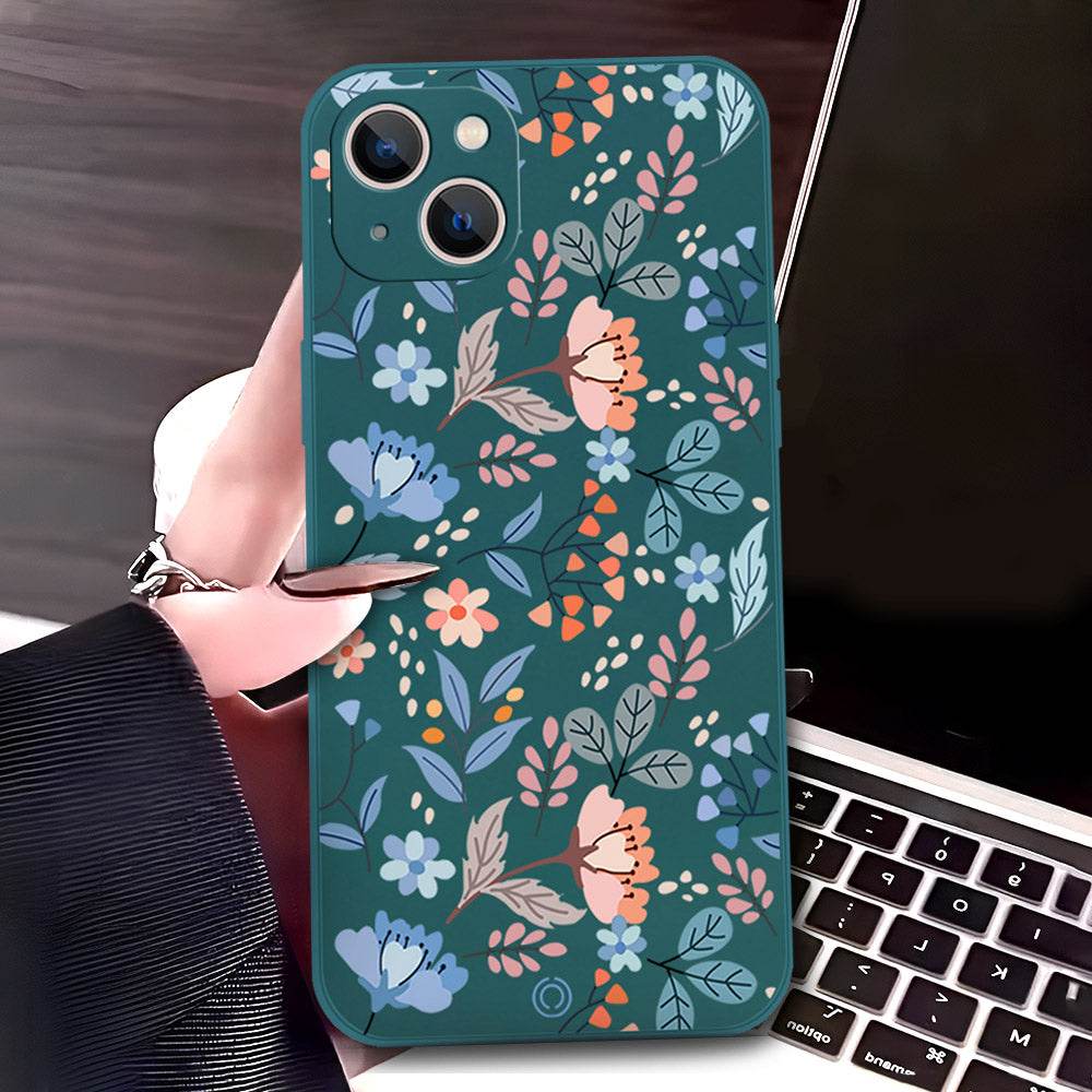 iPhone 13 Cover - Dark Green - D1 - ONation Floral Series - HQ Liquid Silicone Soft Case - Futurestore.pk