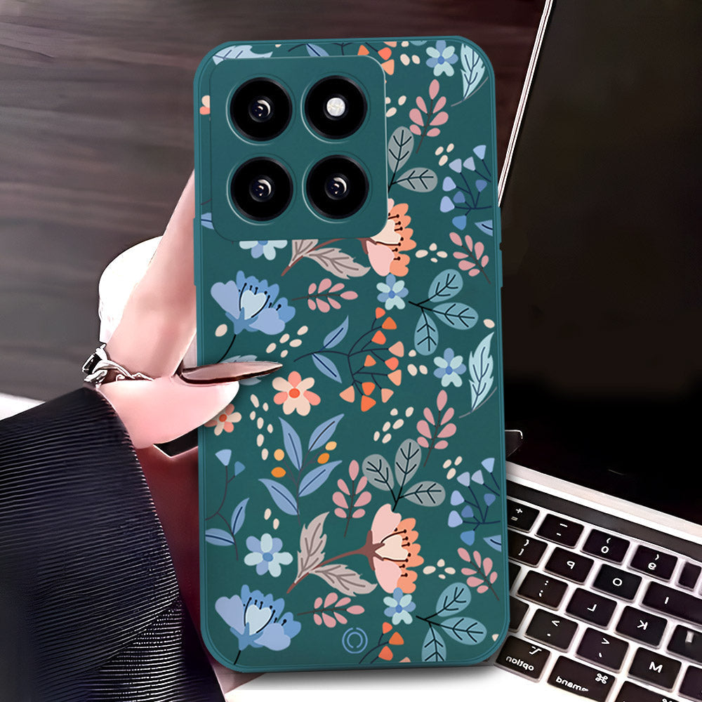 Xiaomi 14 Cover - Dark Green - D1 - ONation Floral Series - HQ Liquid Silicone Soft Case