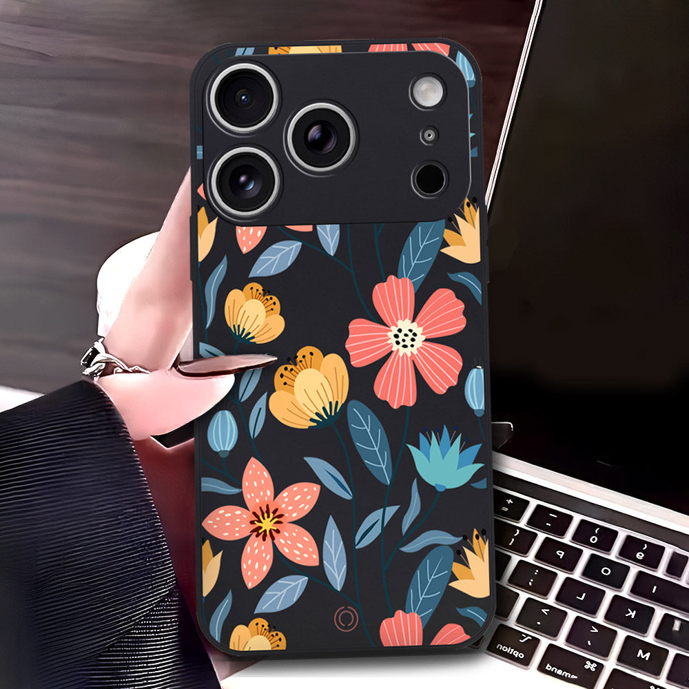 iPhone 17 Pro Max Cover - Black - D2 - ONation Floral Series - HQ Liquid Silicone Soft Case