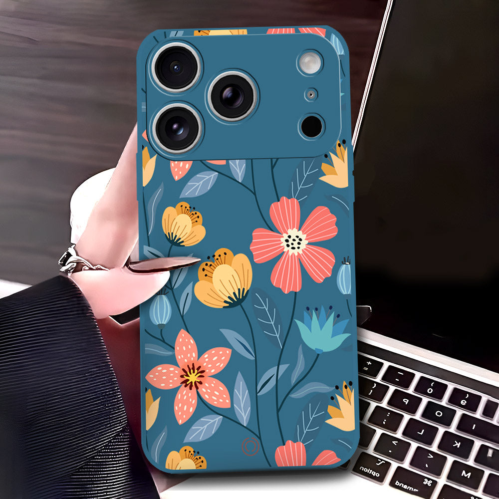 iPhone 17 Pro Max Cover - Blue - D2 - ONation Floral Series - HQ Liquid Silicone Soft Case