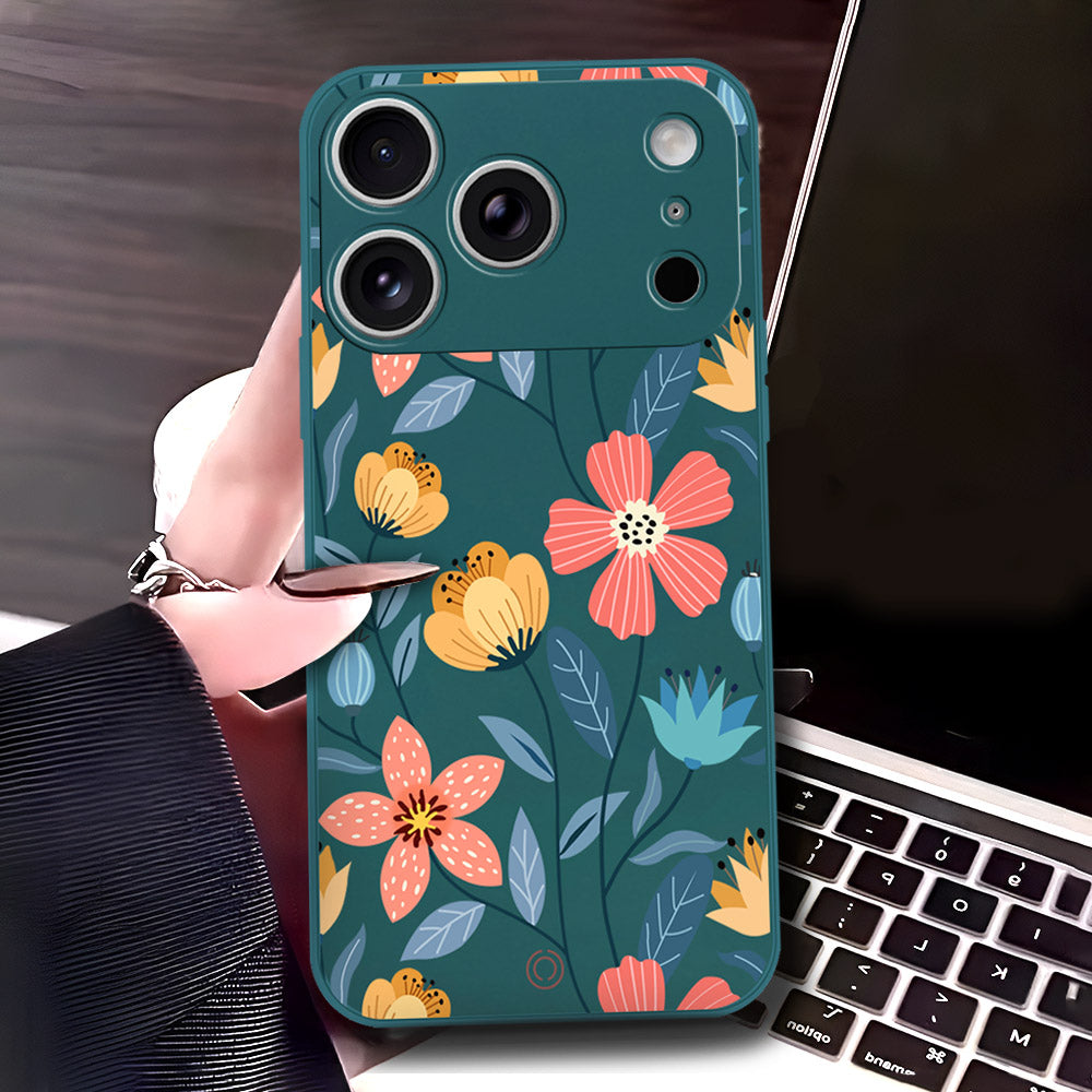 iPhone 17 Pro Max Cover - Dark Green - D2 - ONation Floral Series - HQ Liquid Silicone Soft Case