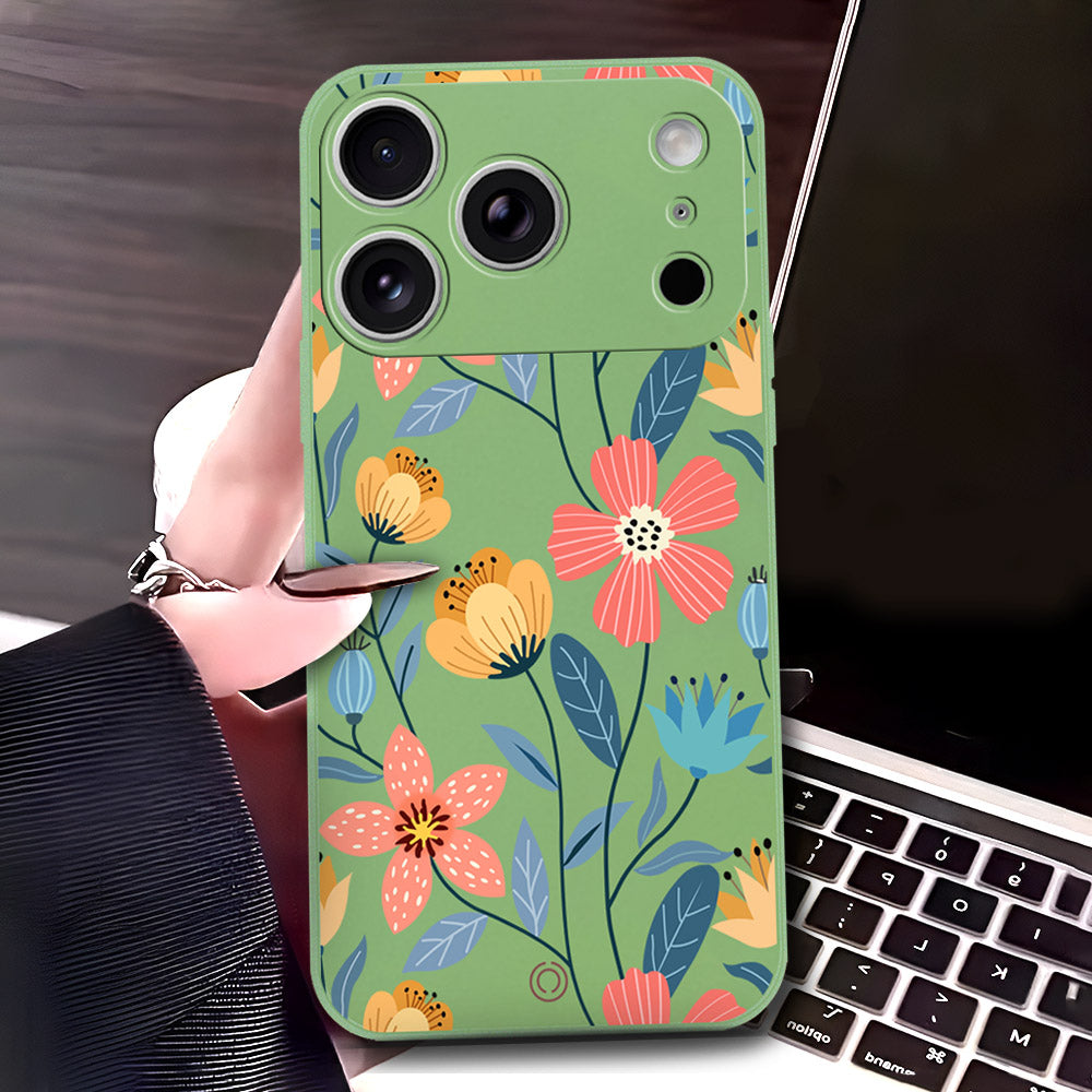 iPhone 17 Pro Max Cover - Light Green - D2 - ONation Floral Series - HQ Liquid Silicone Soft Case