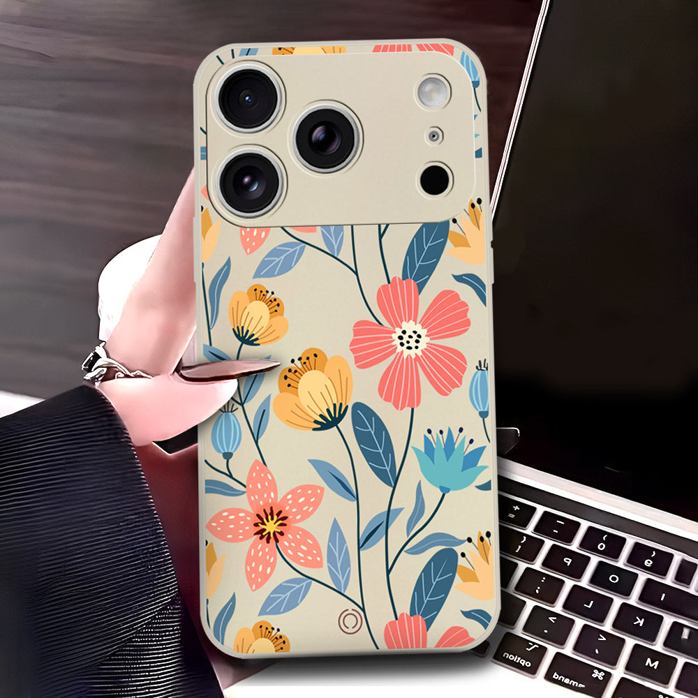 iPhone 17 Pro Max Cover - Off White - D2 - ONation Floral Series - HQ Liquid Silicone Soft Case