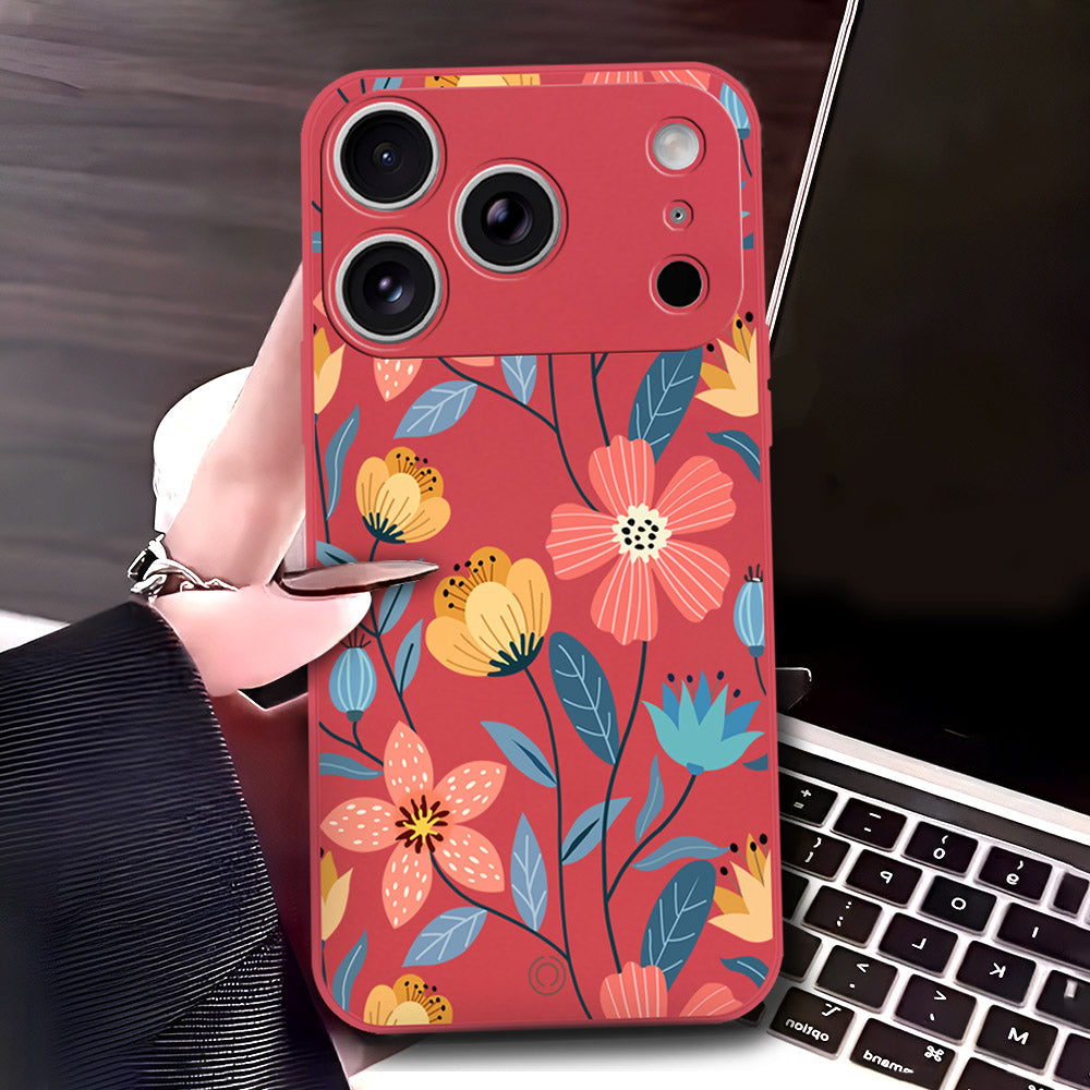 iPhone 17 Pro Max Cover - Red - D2 - ONation Floral Series - HQ Liquid Silicone Soft Case