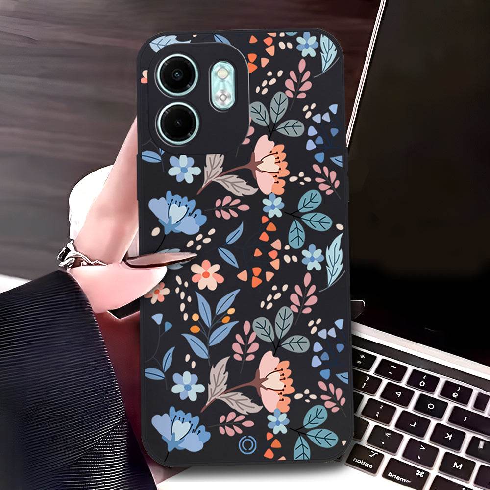 Infinix Smart 9 HD Cover - Black - D1 - ONation Floral Series - HQ Liquid Silicone Soft Case - Futurestore.pk