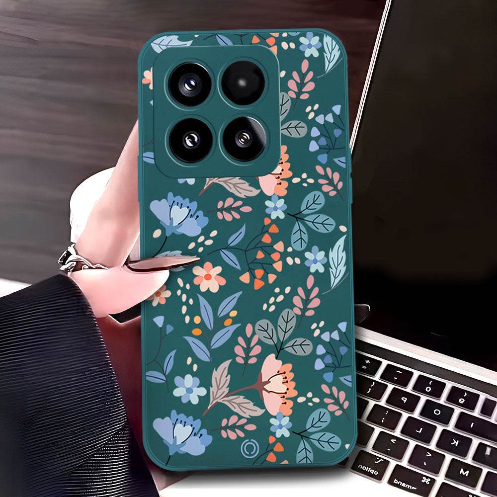 Xiaomi 15 Cover - Dark Green - D1 - ONation Floral Series - HQ Liquid Silicone Soft Case - Futurestore.pk