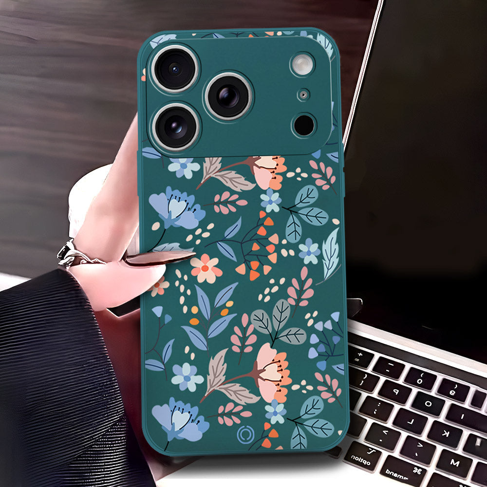 iPhone 17 Pro Max Cover - Dark Green - D1 - ONation Floral Series - HQ Liquid Silicone Soft Case