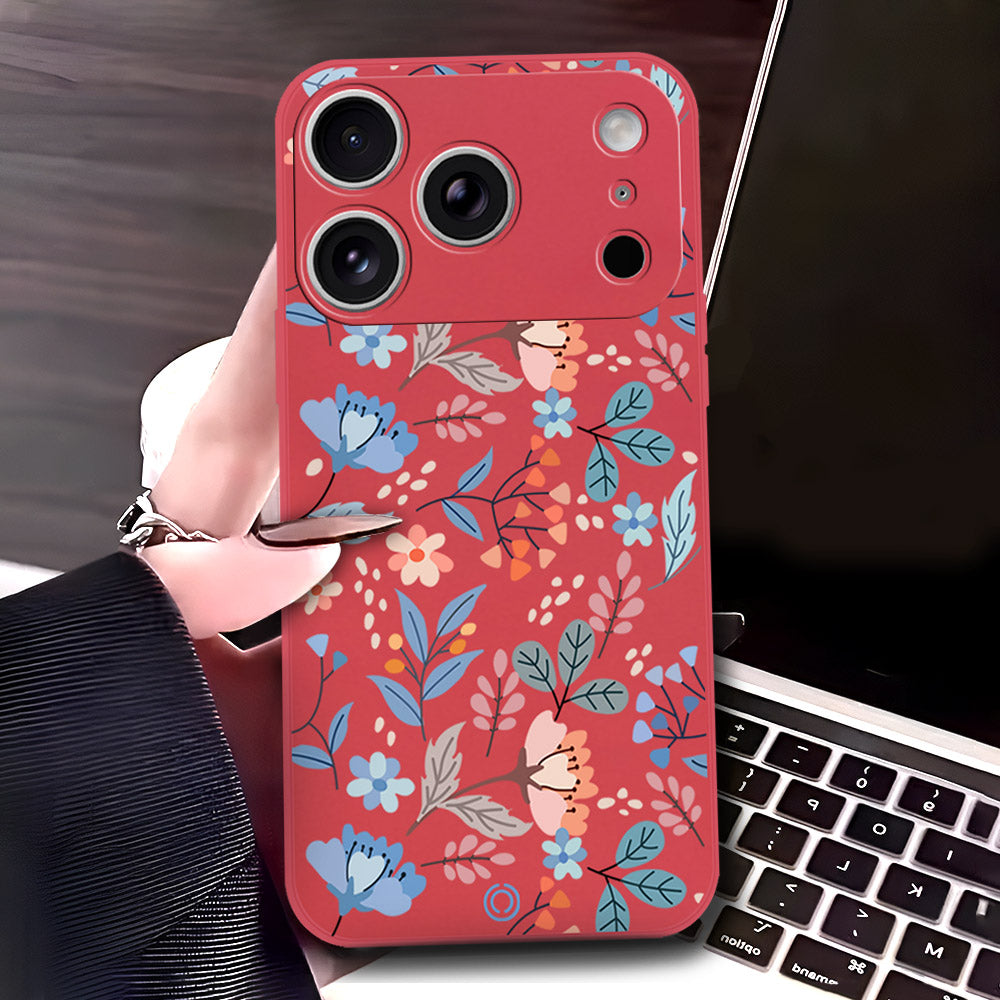 iPhone 17 Pro Max Cover - Red - D1 - ONation Floral Series - HQ Liquid Silicone Soft Case