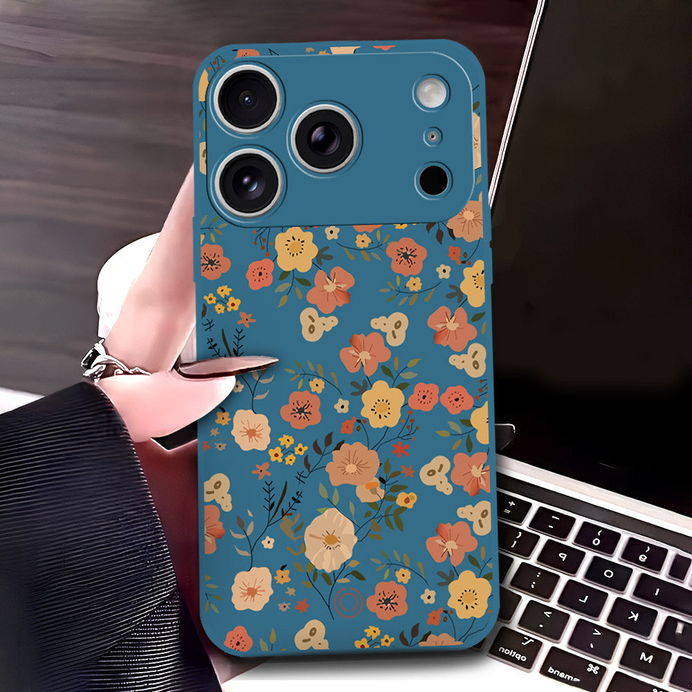 iPhone 17 Pro Max Cover - Blue - D3 - ONation Floral Series - HQ Liquid Silicone Soft Case