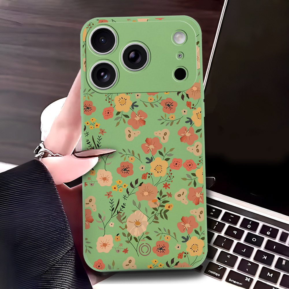 iPhone 17 Pro Max Cover - Light Green - D3 - ONation Floral Series - HQ Liquid Silicone Soft Case