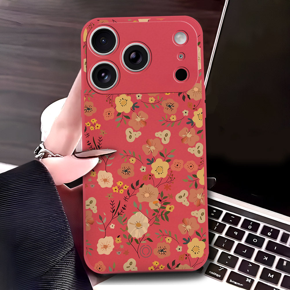 iPhone 17 Pro Max Cover - Red - D3 - ONation Floral Series - HQ Liquid Silicone Soft Case