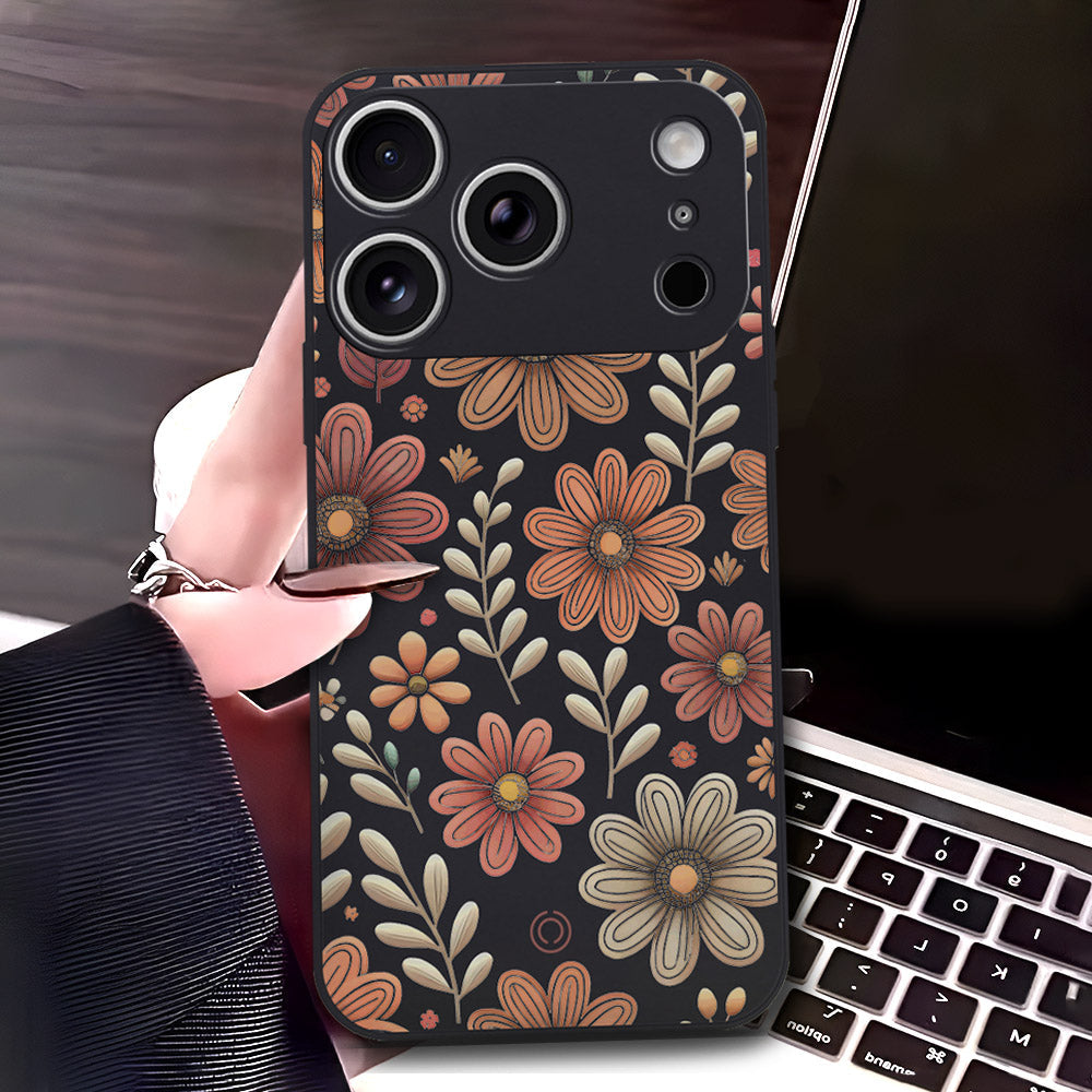 iPhone 17 Pro Max Cover - Black - D4 - ONation Floral Series - HQ Liquid Silicone Soft Case