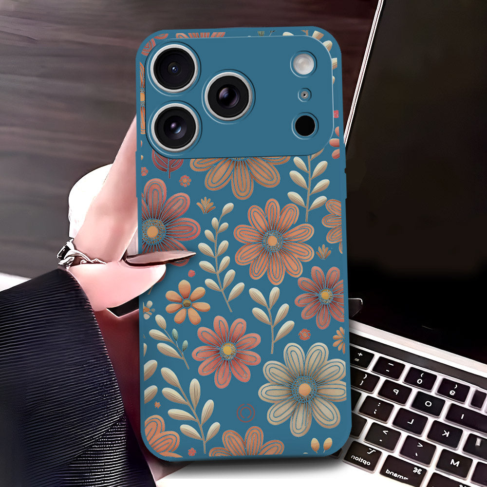 iPhone 17 Pro Max Cover - Blue - D4 - ONation Floral Series - HQ Liquid Silicone Soft Case