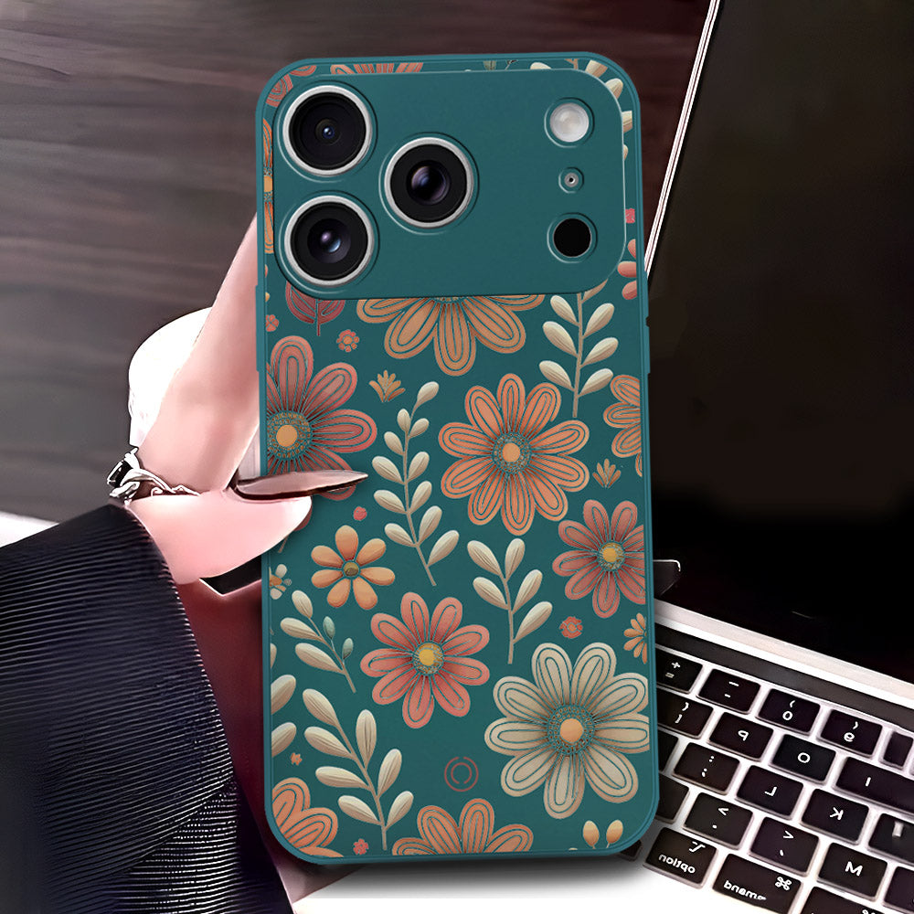 iPhone 17 Pro Max Cover - Dark Green - D4 - ONation Floral Series - HQ Liquid Silicone Soft Case