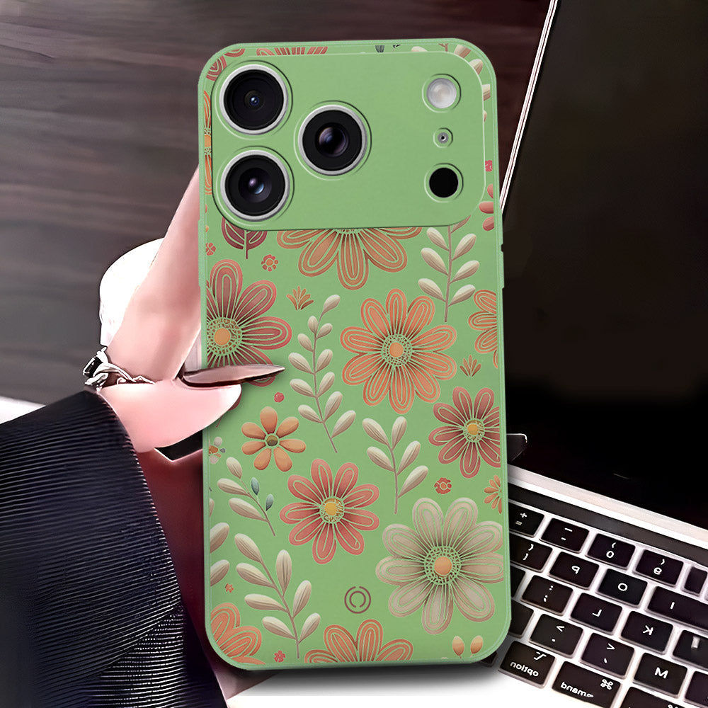 iPhone 17 Pro Max Cover - Light Green - D4 - ONation Floral Series - HQ Liquid Silicone Soft Case