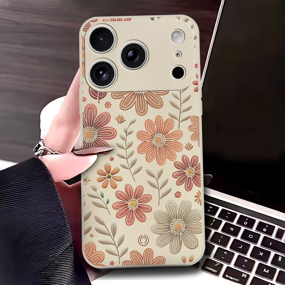 iPhone 17 Pro Max Cover - Off White - D4 - ONation Floral Series - HQ Liquid Silicone Soft Case