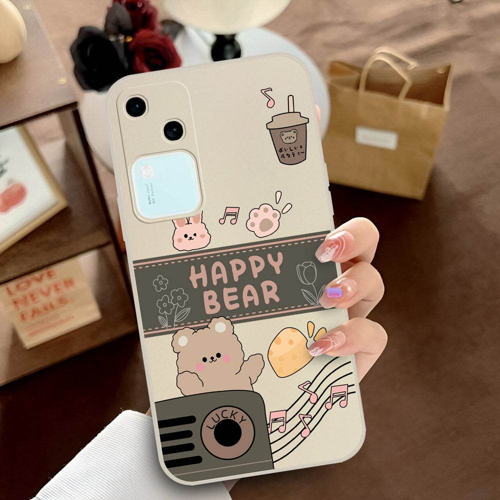 Vivo V30 Cover - Off White - D1 - ONation Happy Cute Series - HQ Liquid Silicone Soft Case - Futurestore.pk