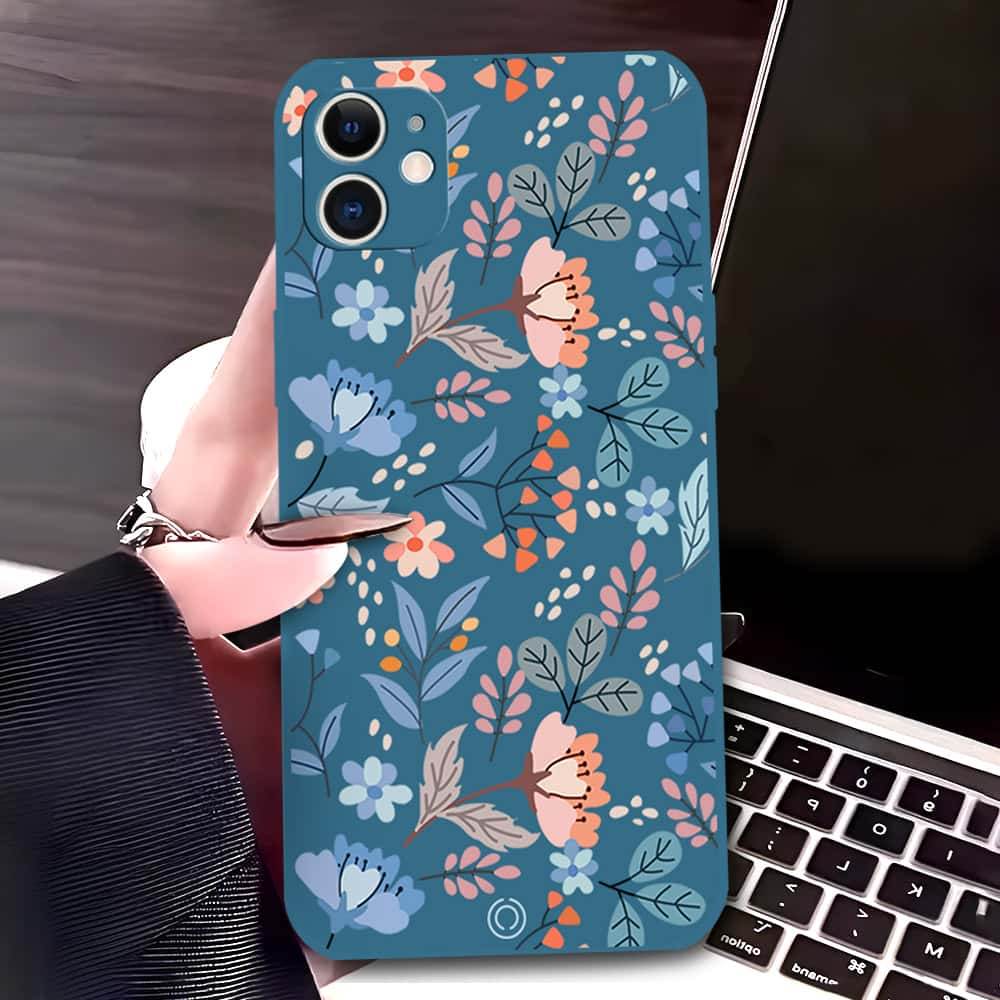 iPhone 11 Cover - Blue - D1 - ONation Floral Series - HQ Liquid Silicone Soft Case - Futurestore.pk