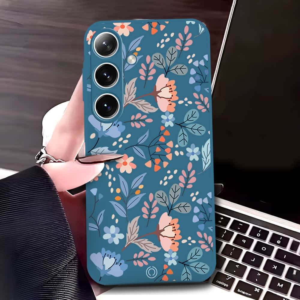 Samsung Galaxy A16 Cover - Blue - D1 - ONation Floral Series - HQ Liquid Silicone Soft Case - Futurestore.pk