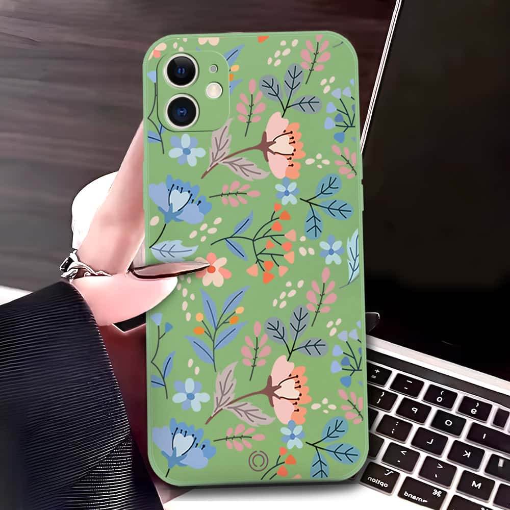 iPhone 11 Cover - Light Green - D1 - ONation Floral Series - HQ Liquid Silicone Soft Case - Futurestore.pk